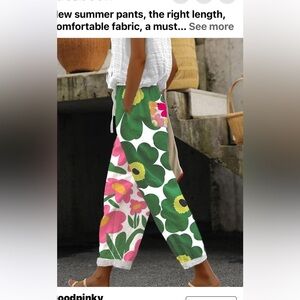 Bright Floral Wide-Leg Drawstring Waist Pants
